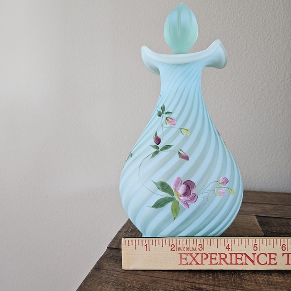 Fenton Sea Mist Green Decanter With Stopper Hand Painted Signed Rare Vtg - Picture 4 of 14